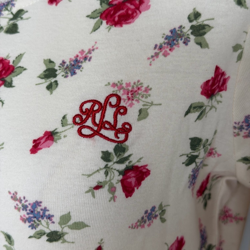Lauren Ralph Lauren Cream Floral Rose Cotton Pajama Set-Romantic Sleepwear-S - Picture 6 of 16